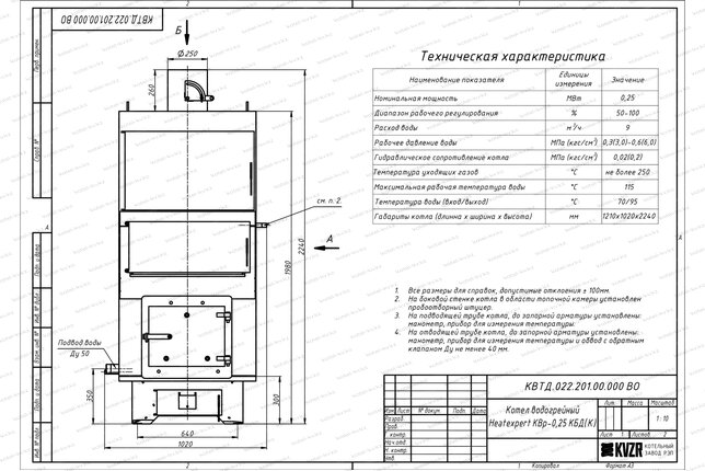 Чертеж котла 250 кВт уголь дрова